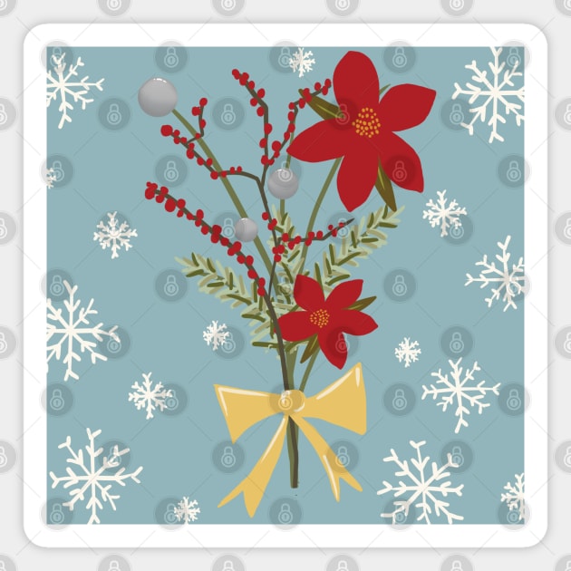Winter Christmas Holidays Flower Bouquet Magnet by Shadow Designs